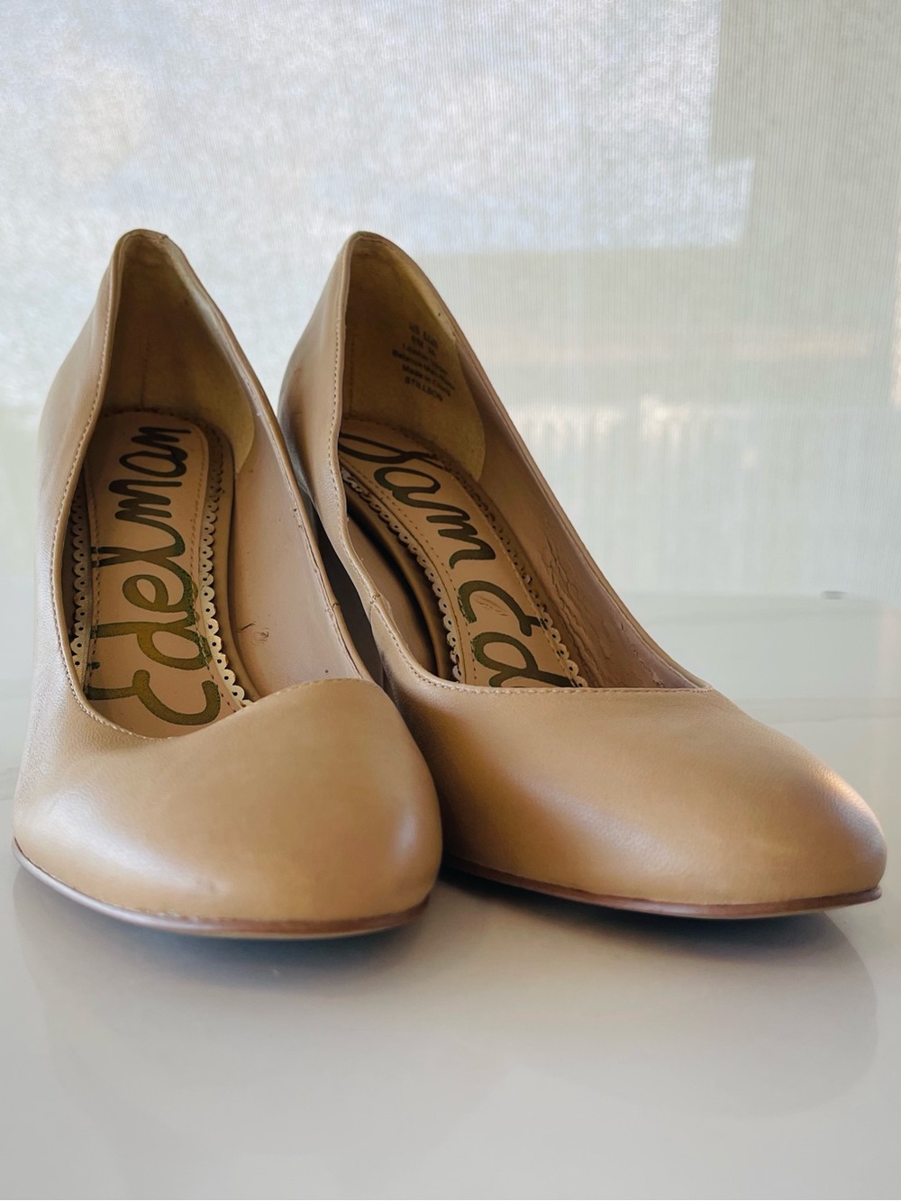 Sam Edelman Tan Leather Pointed-Toe Pumps